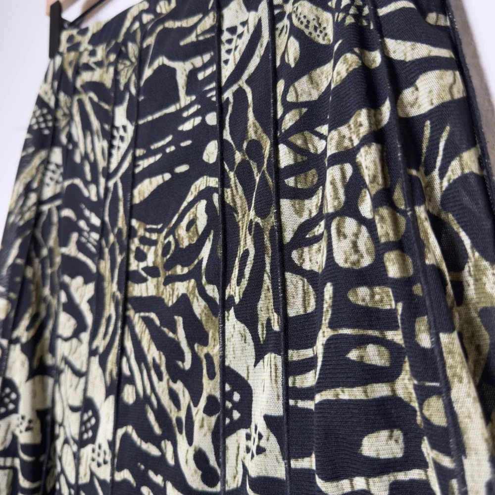 VTG 90s‎ Fairy Grunge Women Midi Skirt Medium Black Abstract Green Mesh Midi